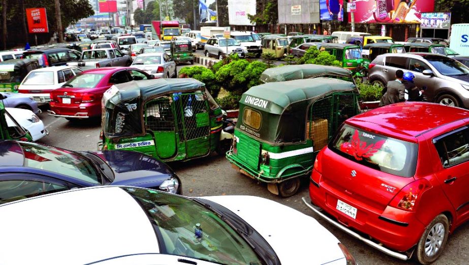 Massive traffic congestion at Hare Road in city due to unabated traffic mismanagement in city. This photo was taken on Monday.