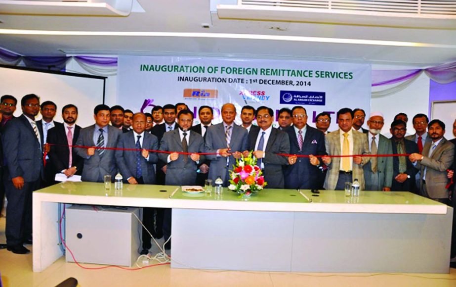 Md Abdul Hamid Miah, Managing Director of Union Bank Ltd, inaugurating "Foreign Remittance Services" at its head office on Monday.