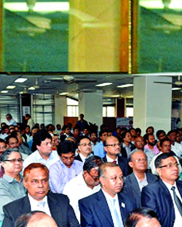 Md Yeasin Ali, Chairman of Bangladesh Development Bank Limited, speaking at staffs' meeting on "How to recover classified loans" at its head office recently. Dr Md Zillur Rahman, Managing Director of the bank attended in it.