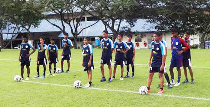 Players of Bangladesh Under 12 Football team took part at a practice session at the artificial turf of Bukit Jalil Outer Stadium on Thursday.
