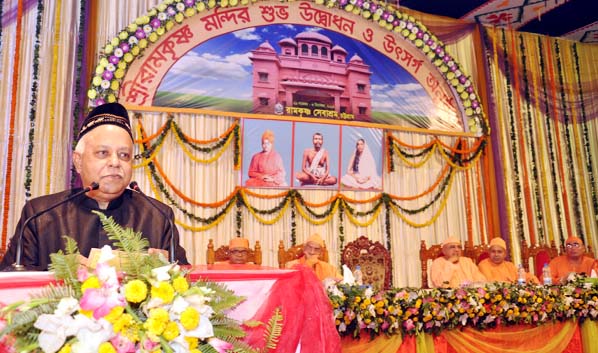 CCC Mayor M Monzoor Alam speaking as Chief Guest at the inaugural ceremony of Ramkrishna Sebasram temple in the city yesterday.