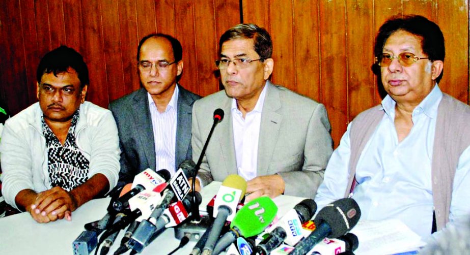 BNP Acting Secretary General Mirza Fakhrul Islam Alamgir expressing his reaction at a press conference on Prime Minister Sheikh Hasina's Malaysia visit and SAARC Summit at the party Chairperson's Gulshan office in the city on Saturday.