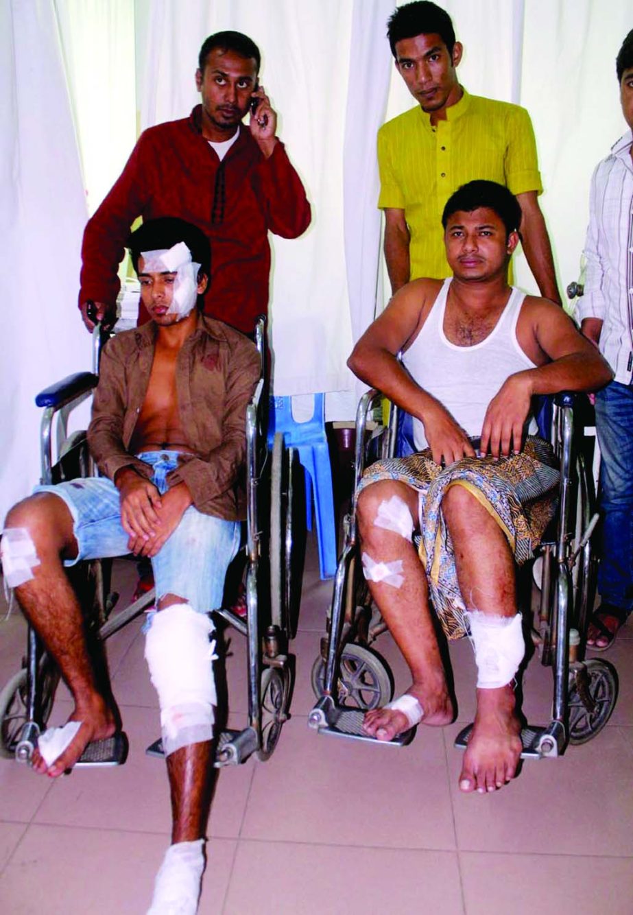 Two Chhatra Dal leaders injured in bomb explosion by unidentified persons in front of Naya Paltan's BNP office on Saturday. They were later taken to Islami Bank Hospital in Kakrail for treatment.