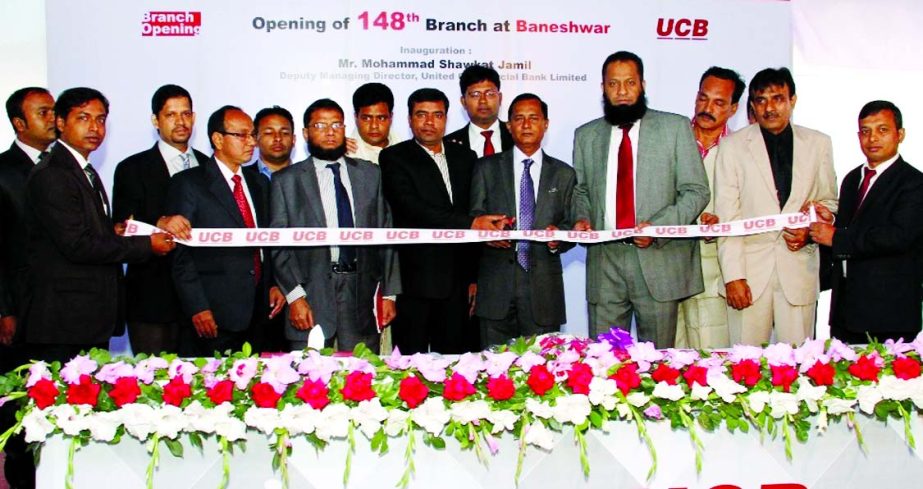 Mohammad Shawkat Jamil, Deputy Managing Director of United Commercial Bank Limited, inaugurating the 148th branch of the bank at Baneshwar, Rajshahi on Sunday.