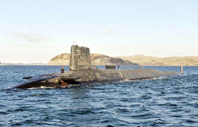 The Trident nuclear submarine, HMS Victorious, on patrol off the west coast of Scotland