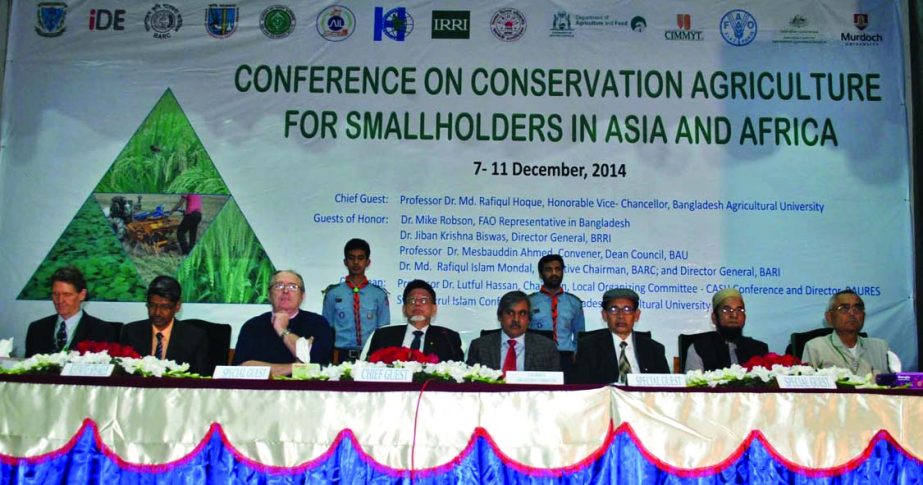 Prof Dr Md Rafiqul Hoque, Vice-chancellor of Bangladesh Agricultural University Mymensingh inaugurating a five-day long conference on "Conservation Agriculture for Smallholders in Asia and Africa" at BAU Conference Hall on Monday.