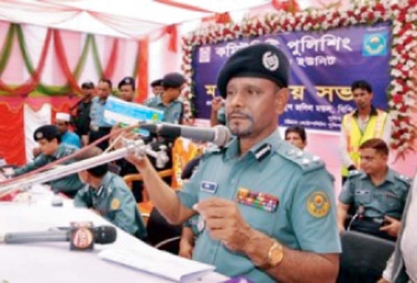 CMP Commissioner Abdul Jalil Mondal addressing the view exchange meeting arranged by Patenga Model Thana Community Policing Unit in the city yesterday. NN photo