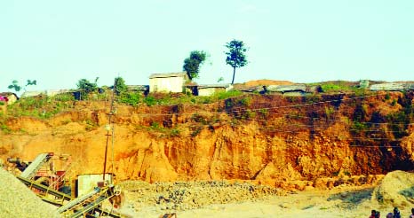 SYLHET: Illegal hill cutting is going on from hills of Jaflong, one of the best tourist spots of the country. This picture was taken from Mamar Dokan area on Wednesday.