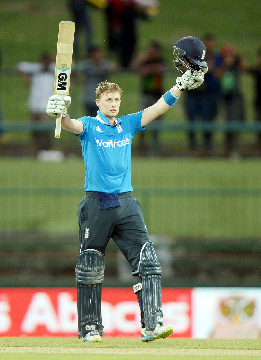 Joe Root raises a third ODI hundred during the 5th ODI between Sri Lanka and England in Pallekele on Thursday.