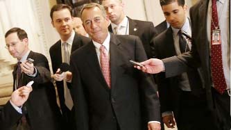 U.S. House Speaker John Boehner departs following a news conference at the U.S. Capitol in Washington.