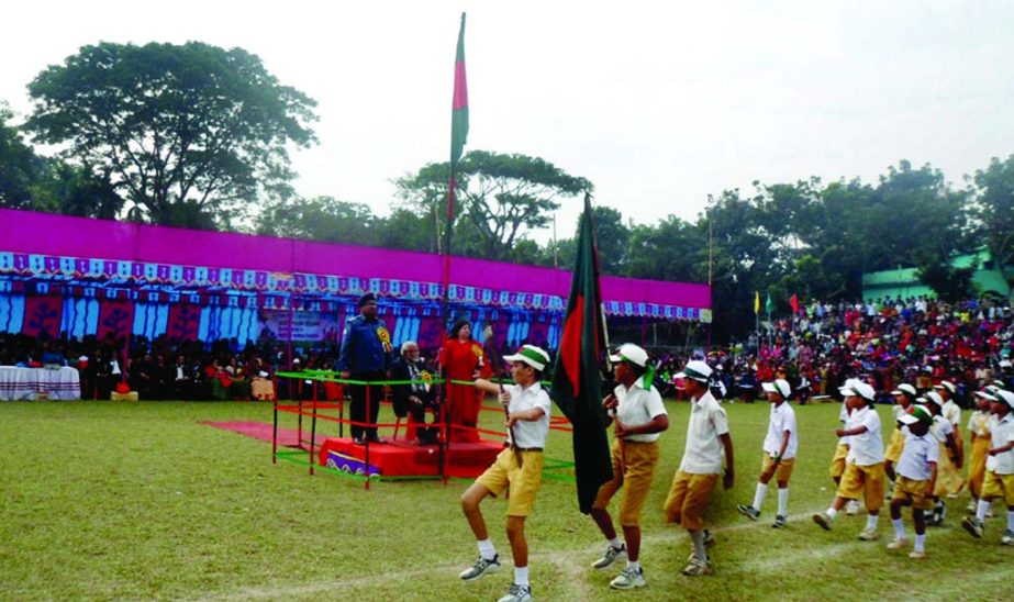 GOURIPUR (Mymensingh): Participants of a display at Gouripur Stadium on the occasion of the Victory Day on Tuesday.