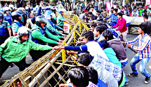 Police obstructed the protest rally on Thursday organised by Ganasanghati Andolan near Energy Ministry demanding cancelling the gas, power price hike plan immediately.