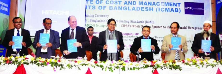 Dr Md Abdur Razzaque, MP, Chairman of Parliamentary Standing Committee on Finance Ministry, Hedayetullah Al Mamoon, ndc, Senior Secretary of Commerce Ministry, M Abul Kalam Mazumdar, FCMA, Chairman of Cost Accounting and Financial Reporting Standards Comm