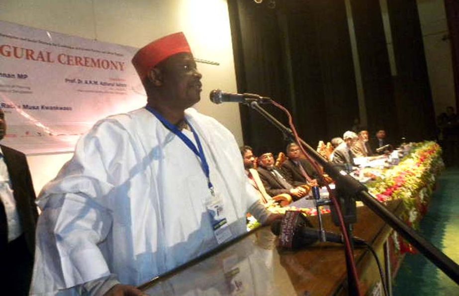 Governer of Kano State of the Federal Republic of Nigeria Dr. Rabi'u Musa Kwankwaso addressing the inaugural session of the 7th IIUC International Conference as Guest of Honor at its permanent campus in Kumira, Chittagong yesterday morning .
