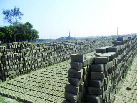 JAMALPUR: Piles of bricks left for baking due to coal shortage at Burunga- Pangopara area in Jamalpur on Saturday.