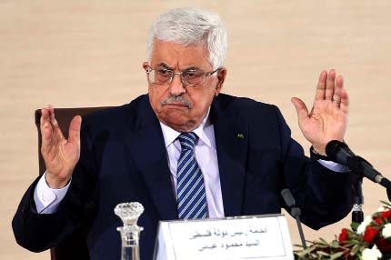 Palestinian President Mahmud Abbas speaks at a press conference on Tuesday.