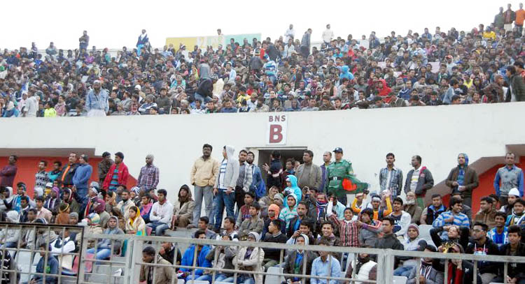 A good number of spectators arrived at the Bangabandhu National Stadium to watch the FIFA international friendly football match between Sheikh Jamal Dhanmondi Club and Busan Iâ€™Park on Saturday.