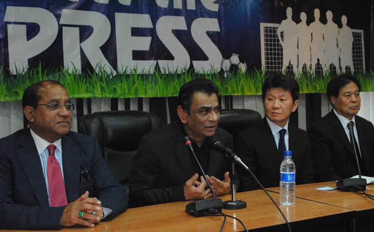 President of Bangladesh Football Federation Kazi Salahuddin addressing a press conference at the conference room of BFF House on Saturday.