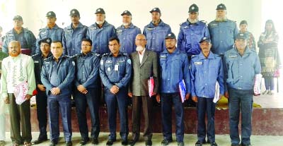 FENI: Participants at a farewell ceremony and monthly welfare meeting of Police Department at Police Line, Feni on Saturday.