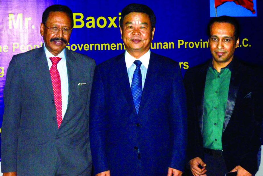 Arif Motahar (right), Managing Director of Dhaka Regency Hotel, receiving Chinese business delegation led by He Baoxiang (middle), Vice Governor of Hunan Province and Shahid Hamid FIH, Executive Director (left) of the hotel are seen in the picture.