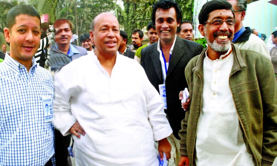 President of Bangladesh Chalachchitra Sangbadik Samity (BACHSAS) Abdur Rahman, Managing Director of Channel i and Impress Telefilm Ltd Faridur Reza Sagor and film producer Rajib Bin Ahsan are seen going to cast their votes in the election of Bangladesh Fi