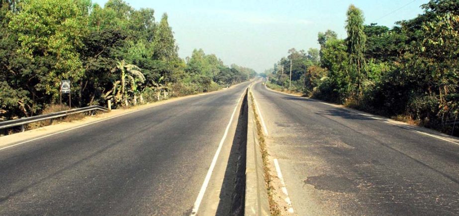 A view of Dhaka-Chittagong Highway during yesterday's hartal hour .