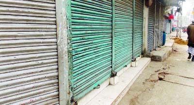 SYLHET: Most of the shops remained closed in Hasan Market in Sylhet city during yesterday's hartal.