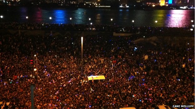 This image taken from a nearby hotel showed the packed crowds just before midnight