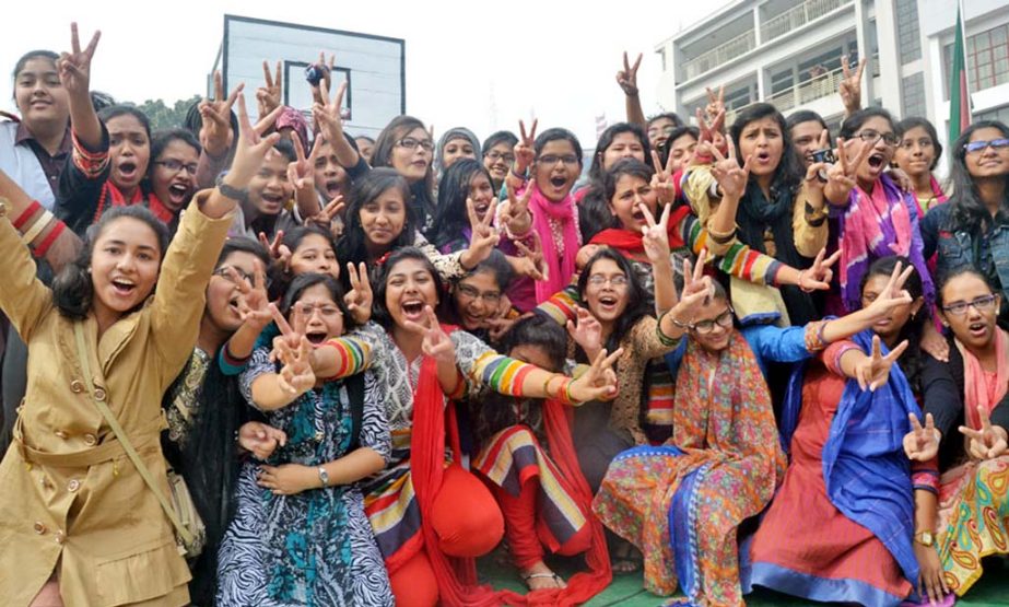 Students rejoicing after the result of JSC' 2014.
