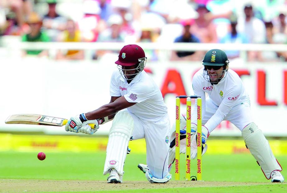 Leon Johnson of West Indies went past fifty in 73 balls on the first day of the 3rd Test between South Africa and West Indies at Cape Town on Friday.