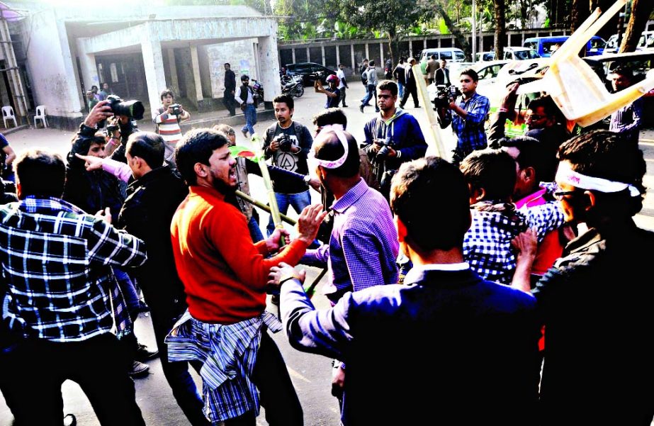 Journalists rivals locked in clashes inside the Jatiya Press Club on Monday.