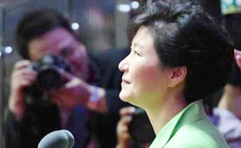 South Korean President Park Geun-hye arrives for a meeting at the presidential Blue House in Seoul . AP file photo