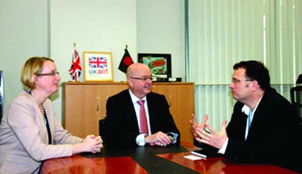 The UK funded advisor Mark Whittington (Right) on Wednesday met the British High Commissioner Robert Gibson and DFID Bangladesh Country Representative Sarah Cooke upon arrival.