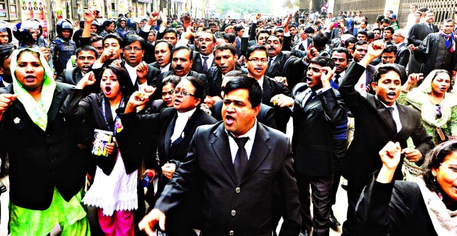 Pro-BNP lawyers demonstrated on the CMM Court premises demanding release of BNP Acting Secretary General Mirza Fakhrul Islam Alamgir on Wednesday.