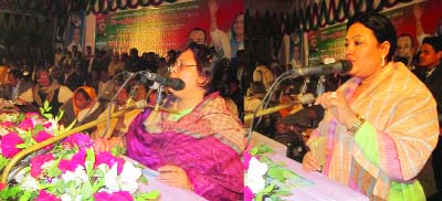 MANIKGANJ: Simin Hossain Rimi MP, Mamtaz Begum MP and AM Naymur Rahman Durjoy MP speaking at the triennial conference of Bangladesh Awami League, Daulatpur Upazila Branch recently.