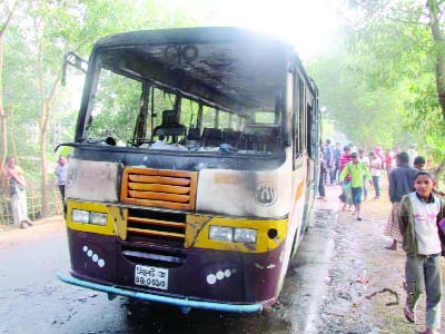 Kulaura (Moulvibazar ): A bus was set ablazed by blockaders in Kulaura on Saturday.