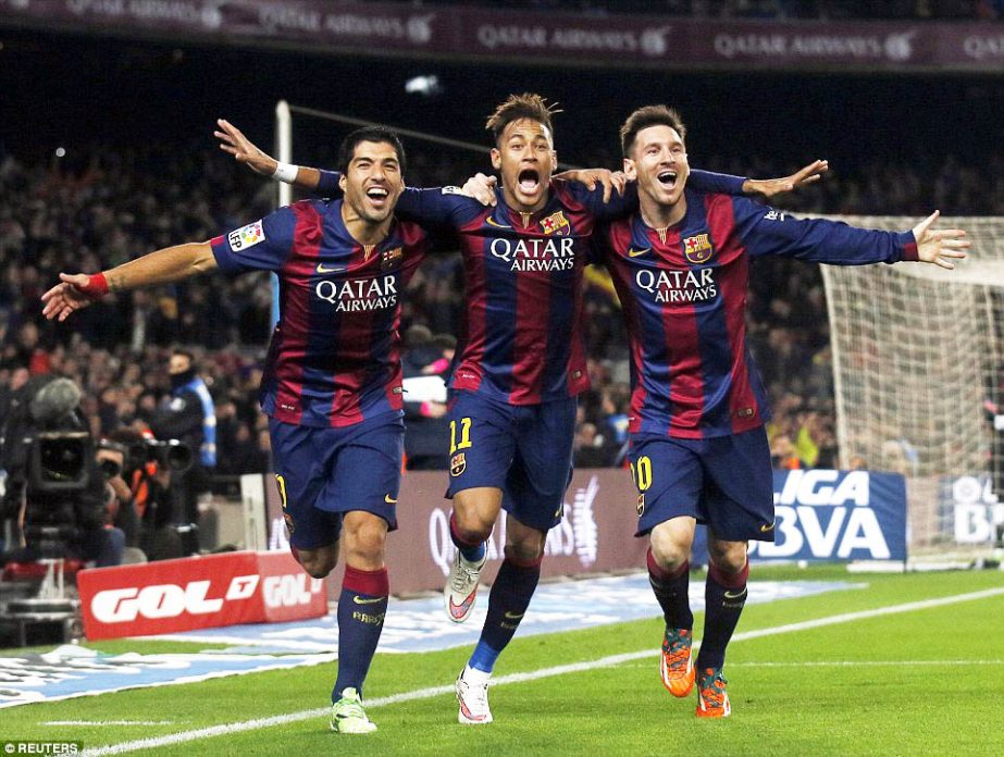 Barcelona's Holy Trinity (L-R) of Luis Suarez, Neymar and Lionel Messi all scored in the 3-1 defeat of Atletico Madrid on Sunday.
