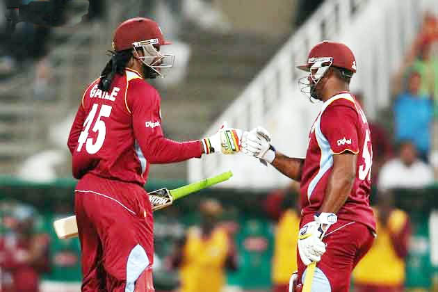 Gayle hammered 90 off 41 balls as West Indies made 236 for 6 in 19.2 overs to overhaul South Africa's 231 for 7 and win the 2nd T20 by four wickets at the Wanderers.