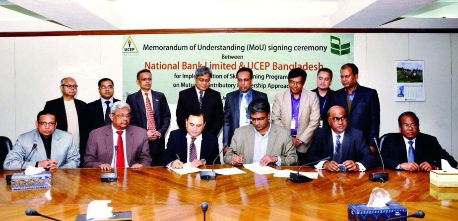 Shamsul Huda Khan, Managing Director of National Bank Limited and Zaki Hasan, Executive Director of Underprivileged Children's Educational Programs signed a memorandum of understanding to implement a training project for underprivileged "Shaontal", an