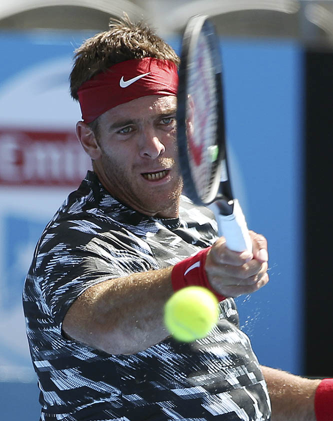 Juan Martin del Potro of Argentina plays a shot to Fabio Fognini of Italy during their match at the Sydney International tennis tournament in Sydney on Wednesday.