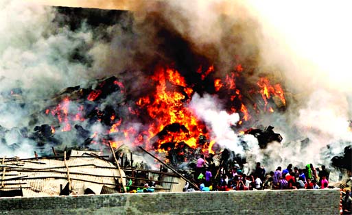 A devastating fire broke out at Mirpurâ€™s Jhutpatty where around 100 shops were gutted on Wednesday.