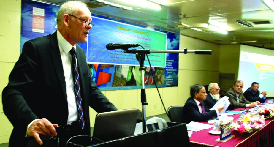 Michael Hathron, Board Member of International Federation of Accountants (IFAC) presenting key-note paper on "IFAC Current Initiatives" at a Member's conference organised by the Institute of Chartered Accountants of Bangladesh at CA Bhaban auditorium i