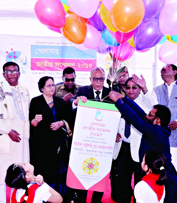 President Abdul Hamid inaugurating natonl convention-2015 of the Central Khelaghar Asor at Shilpakala Academy in the city on Friday.