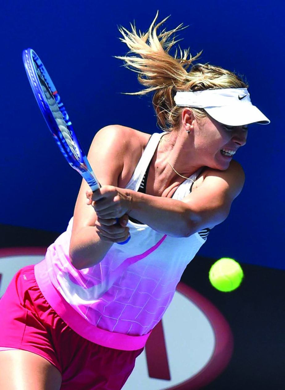 Maria Sharapova of Russia hits a return during a practice session ahead of the Australian Open tennis tournament in Melbourne on Saturday. The Australian Open will take place from January 19 to February 1.