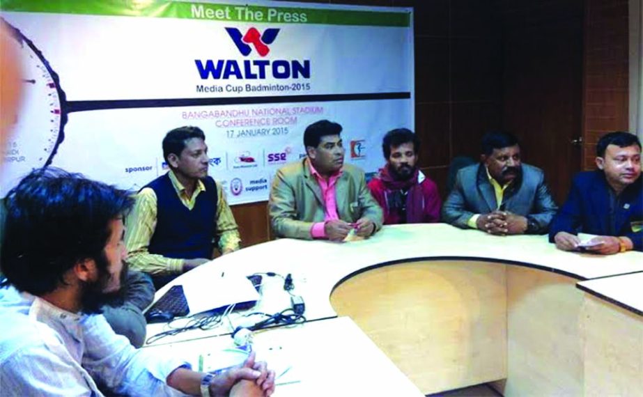 Additional Director of RB Group FM Iqbal Bin Anwar Dawn (centre) speaking at a press conference at the conference room of Bangabandhu National Stadium on Saturday.