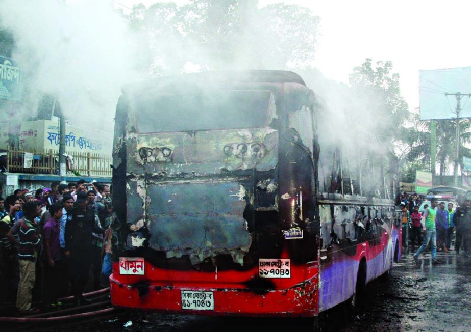 Blockaders torched a BRTC bus in city's Gabtali area on Saturday on the 12th day of blockade.