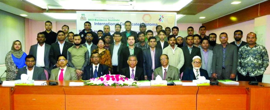 Md Shoaib Choudhury, Vice President of Dhaka Chamber of Commerce and Industry (sitting third from right) poses with the participants of a training course on "Modular Learning System in Supply Chain Management" organized by DCCI Business Institute in cor