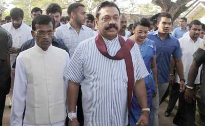 Former President of Sri Lanka Mahinda Rajapaksa seen at an election campaign.