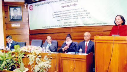Prof. Khaleda Ekram, Vice-Chancellor, BUET delivering his speech as chief guest at a day-long Capacity Building Workshop on Climate Technology Centre and Network (CTEN) jointly organised by Centre for Energy Studies (CES), BUET and Institute for Global En