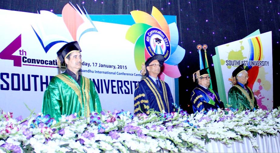 Education Minister Nurul Islam Nahid, MP seen at the 4th Convocation of the Southeast University at Bangabandhu International Convention Center on Saturday.